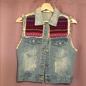 Gilet sleeveless denim colored jacket embroidery